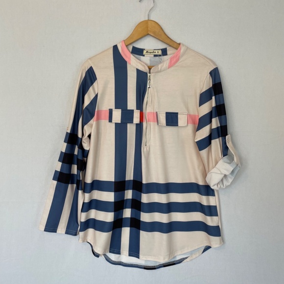 MOYABO Size XL 1/4 Zip Tab Collar Tunic Long Sleeve Roll Tab Cuff NEW - Picture 6 of 6